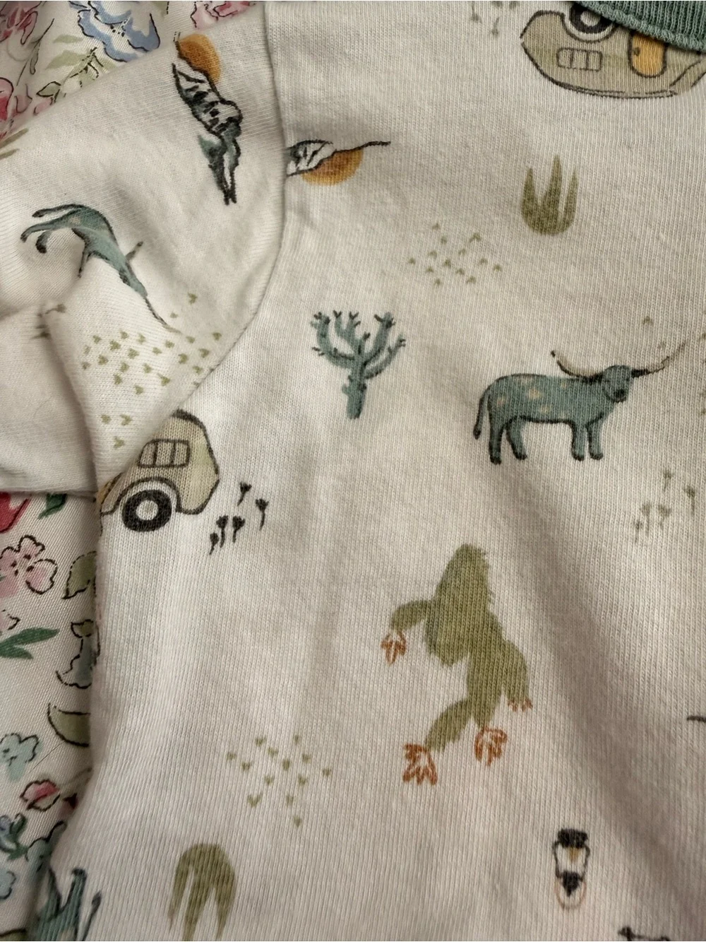 Gerber Cream Floral Footed One-Piece with Sage Trim
